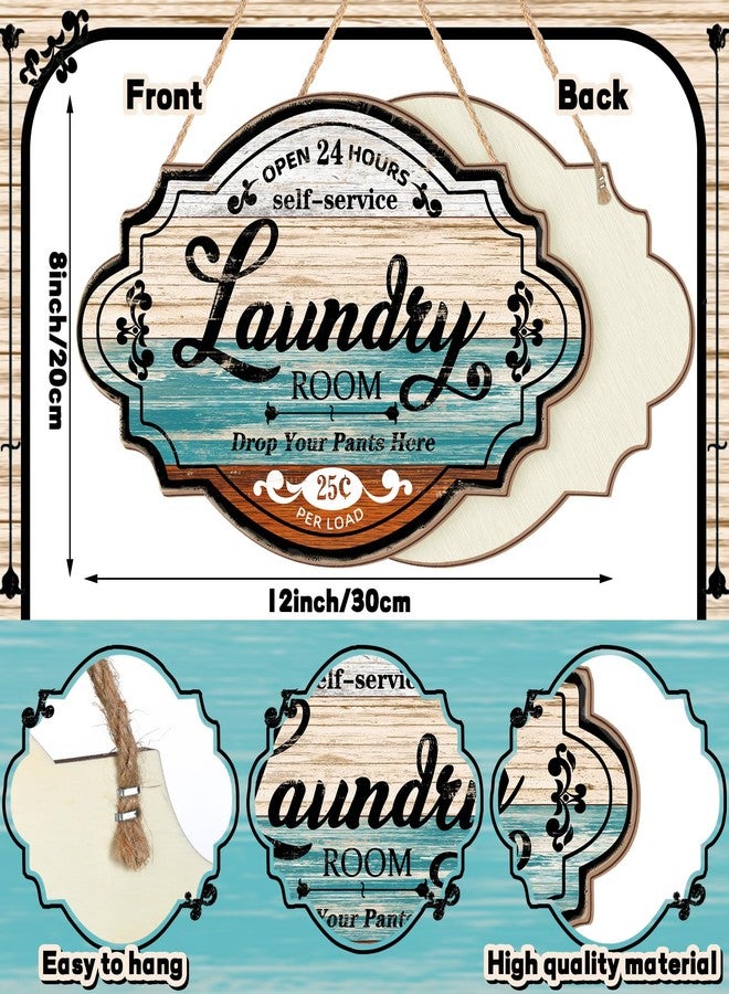 Jetec Vintage Wood Laundry Room Decor Hanging Wall Sign Door Sign Farmhouse Rustic Wall Art For Laundry Bathroom Restroom Washroom Home, 12 x 8 x 0.2 Inch(Multicolor) - Image 3