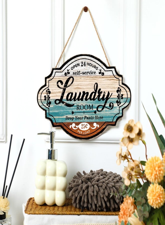Jetec Vintage Wood Laundry Room Decor Hanging Wall Sign Door Sign Farmhouse Rustic Wall Art For Laundry Bathroom Restroom Washroom Home, 12 x 8 x 0.2 Inch(Multicolor) - Image 2