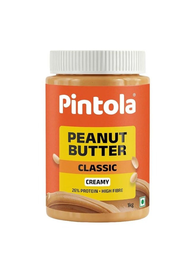 Pintola Original Classic Peanut Butter Creamy 1kg - High Protein, High Fiber, Premium Roasted Nuts, Gluten Free, Zero Trans Fat, MUFA Good Fats, Vit E & B3, Dairy Free - Image 1