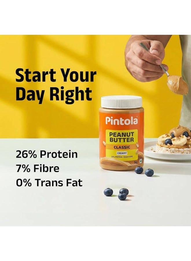 Pintola Original Classic Peanut Butter Creamy 1kg - High Protein, High Fiber, Premium Roasted Nuts, Gluten Free, Zero Trans Fat, MUFA Good Fats, Vit E & B3, Dairy Free - Image 4