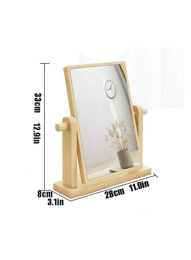 Makeup Mirror Wood Desktop, Vanity Mirror Vertical Bathroom Mirror, High-Definition Vanity Mirror with Tray, 360 Degree Swivel Mirror, Suitable Portable for Dressing Table Desk Bathroom Bedroom  - Image 2