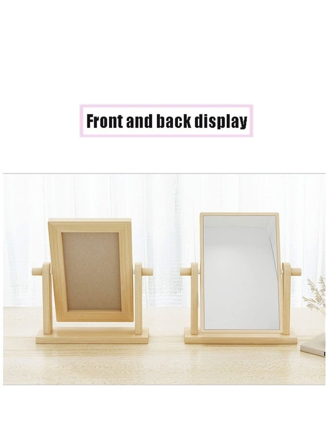 Makeup Mirror Wood Desktop, Vanity Mirror Vertical Bathroom Mirror, High-Definition Vanity Mirror with Tray, 360 Degree Swivel Mirror, Suitable Portable for Dressing Table Desk Bathroom Bedroom  - Image 3