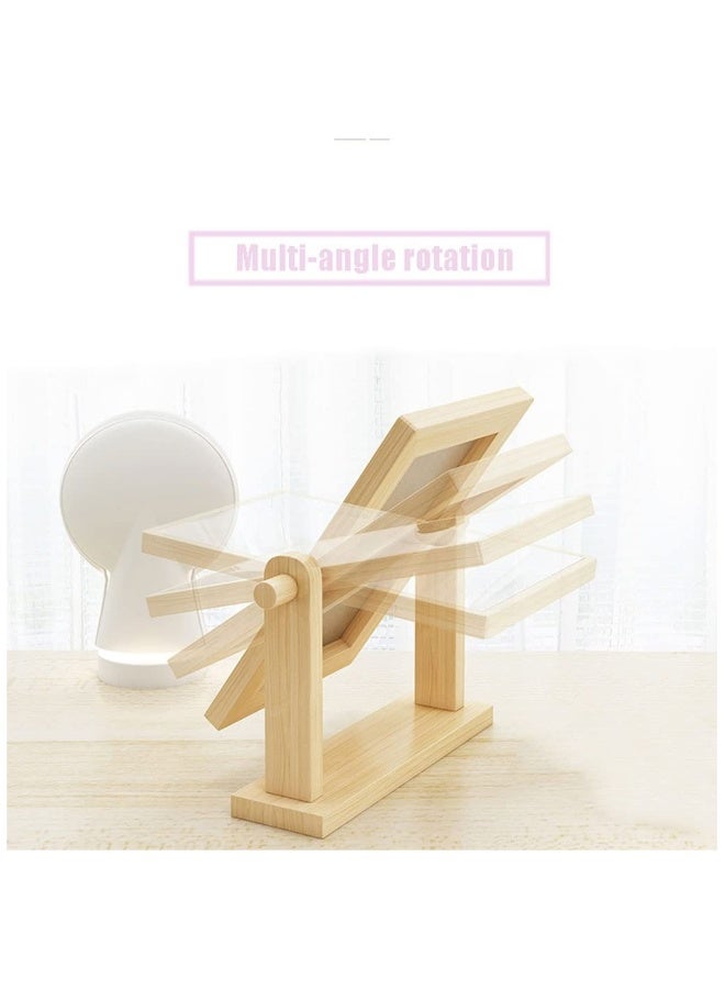Makeup Mirror Wood Desktop, Vanity Mirror Vertical Bathroom Mirror, High-Definition Vanity Mirror with Tray, 360 Degree Swivel Mirror, Suitable Portable for Dressing Table Desk Bathroom Bedroom  - Image 4