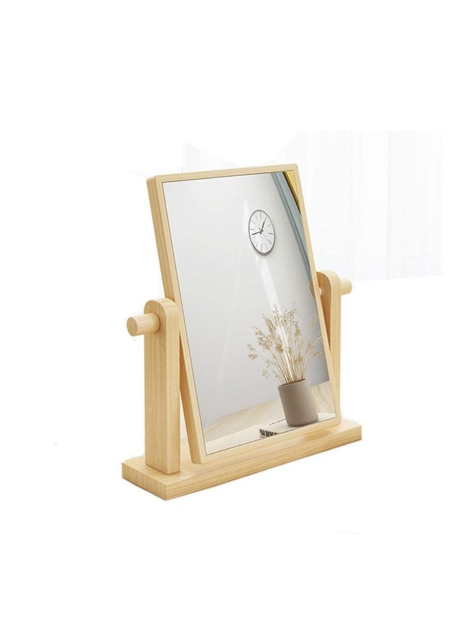 Makeup Mirror Wood Desktop, Vanity Mirror Vertical Bathroom Mirror, High-Definition Vanity Mirror with Tray, 360 Degree Swivel Mirror, Suitable Portable for Dressing Table Desk Bathroom Bedroom  - Image 1