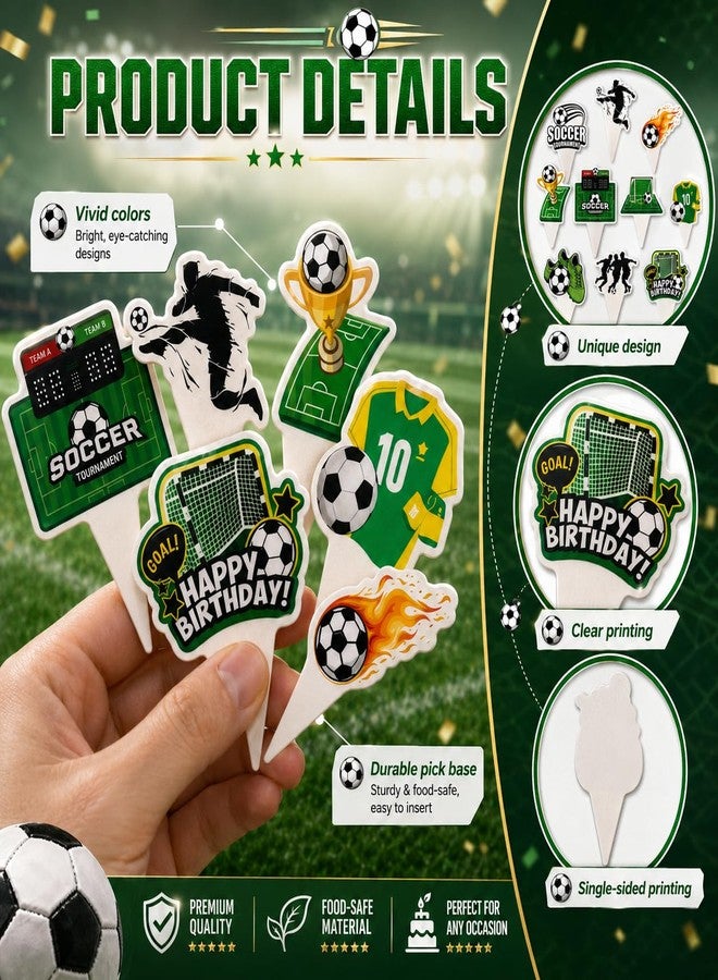 GIFTODAY 25 Pcs Soccer Cake Topper Set, 24 Cupcake Toppers with 12 Unique Designs Plus 1 Large Cake Pick, Football Theme Decorations for Birthday Party Sports Game Day Supplies - Image 5