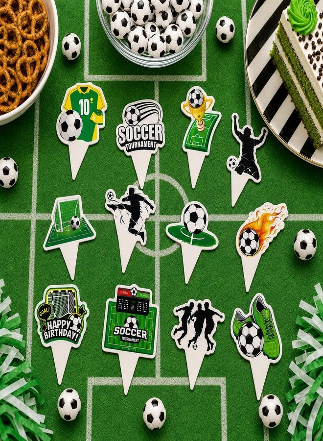GIFTODAY 25 Pcs Soccer Cake Topper Set, 24 Cupcake Toppers with 12 Unique Designs Plus 1 Large Cake Pick, Football Theme Decorations for Birthday Party Sports Game Day Supplies - Image 3