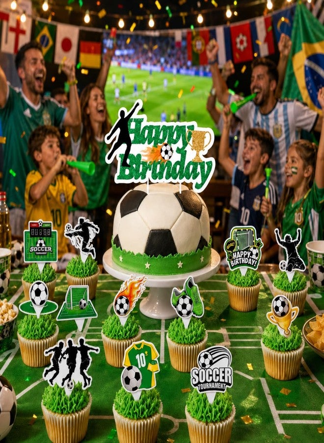 GIFTODAY 25 Pcs Soccer Cake Topper Set, 24 Cupcake Toppers with 12 Unique Designs Plus 1 Large Cake Pick, Football Theme Decorations for Birthday Party Sports Game Day Supplies - Image 4