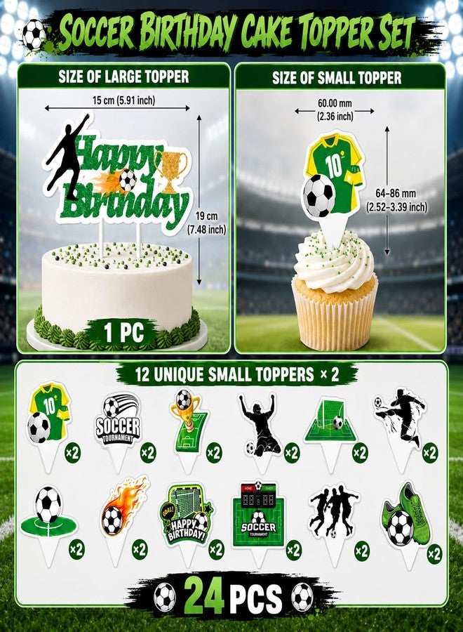 GIFTODAY 25 Pcs Soccer Cake Topper Set, 24 Cupcake Toppers with 12 Unique Designs Plus 1 Large Cake Pick, Football Theme Decorations for Birthday Party Sports Game Day Supplies - Image 2