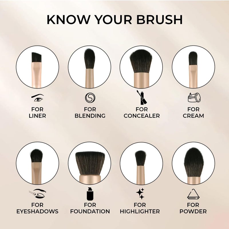 INCOLOR Makeup Brush Set Of 8 Makeup Brushes Powder, Foundation, Eyeshadow, Angled Liner Brush, Concealer & Highlighter Brush, Pencil, Cream And Blending Face Makeup Brush Set - Image 4