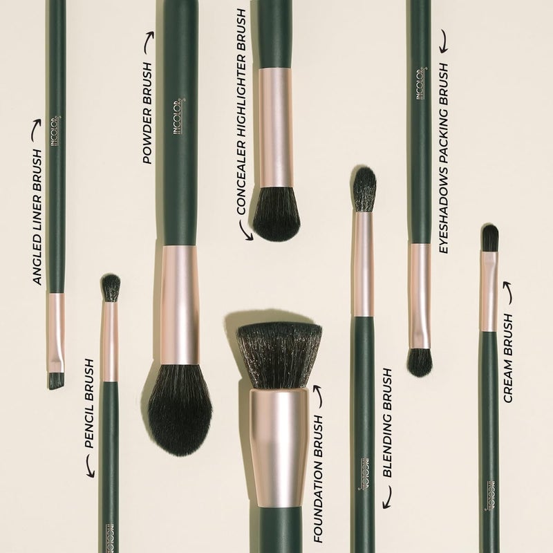 INCOLOR Makeup Brush Set Of 8 Makeup Brushes Powder, Foundation, Eyeshadow, Angled Liner Brush, Concealer & Highlighter Brush, Pencil, Cream And Blending Face Makeup Brush Set - Image 3