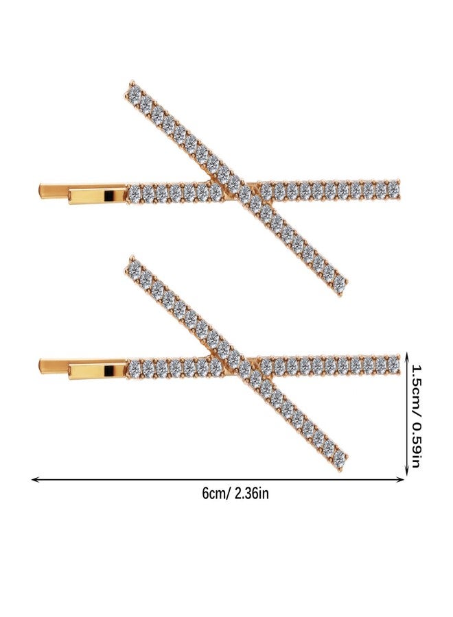 Beaupretty 4Pcs X Shaped Hair Pins Rhinestone Barrettes Wedding Clips Sparkly Hair Accessories for Women Girls Golden Silver - Image 2