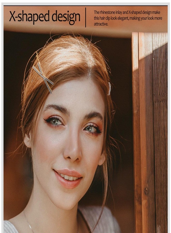 Beaupretty 4Pcs X Shaped Hair Pins Rhinestone Barrettes Wedding Clips Sparkly Hair Accessories for Women Girls Golden Silver - Image 3