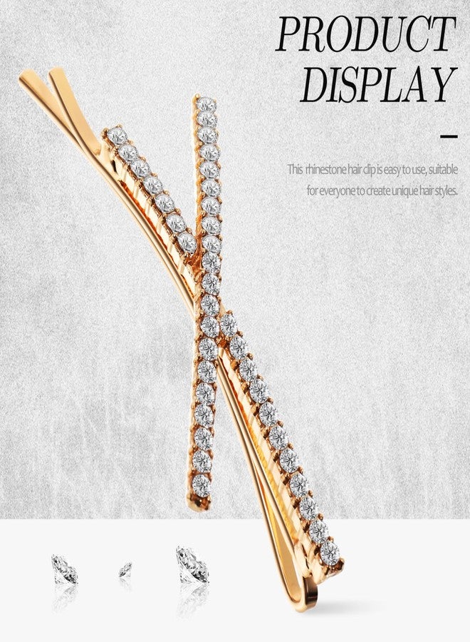 Beaupretty 4Pcs X Shaped Hair Pins Rhinestone Barrettes Wedding Clips Sparkly Hair Accessories for Women Girls Golden Silver - Image 5