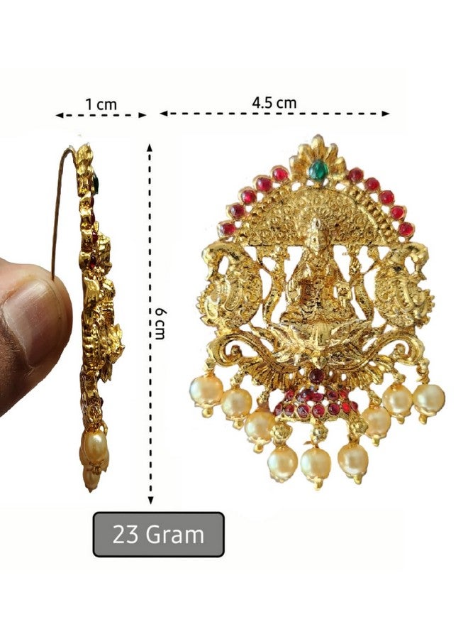 Arnavira¬Æ Gold Plated Antique Hair Jewelery Choti Jadai Billai,Hair Brooch With Hook Temple Jadai Wedding Bridal Jewellery (6 Pcs) (Design 01, Red) - Image 2