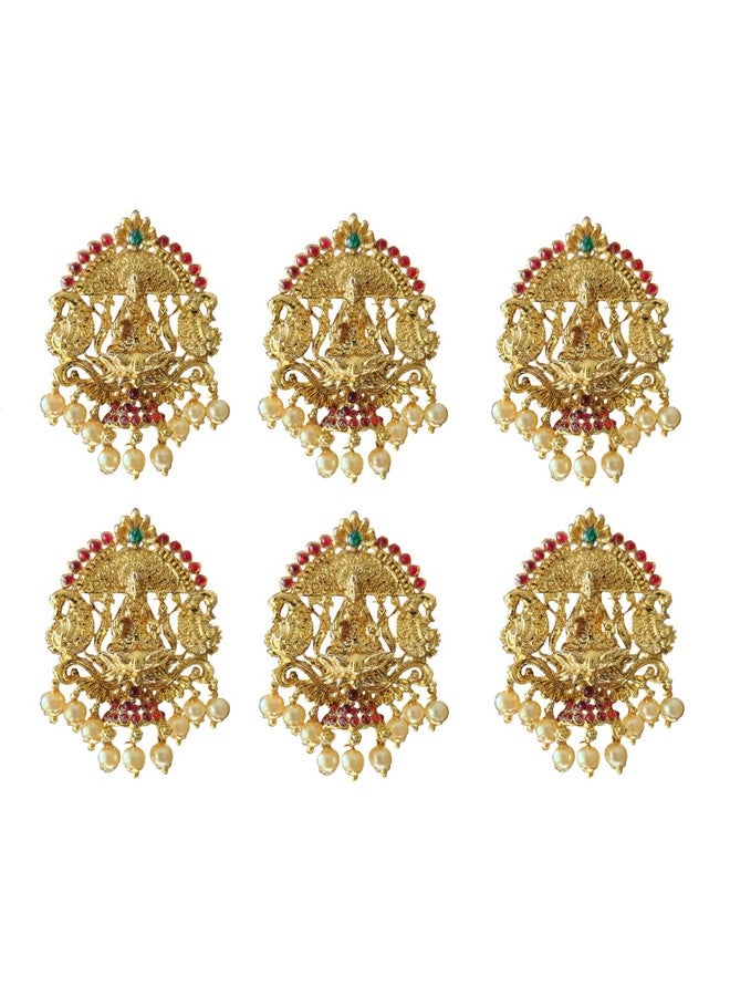Arnavira¬Æ Gold Plated Antique Hair Jewelery Choti Jadai Billai,Hair Brooch With Hook Temple Jadai Wedding Bridal Jewellery (6 Pcs) (Design 01, Red) - Image 1