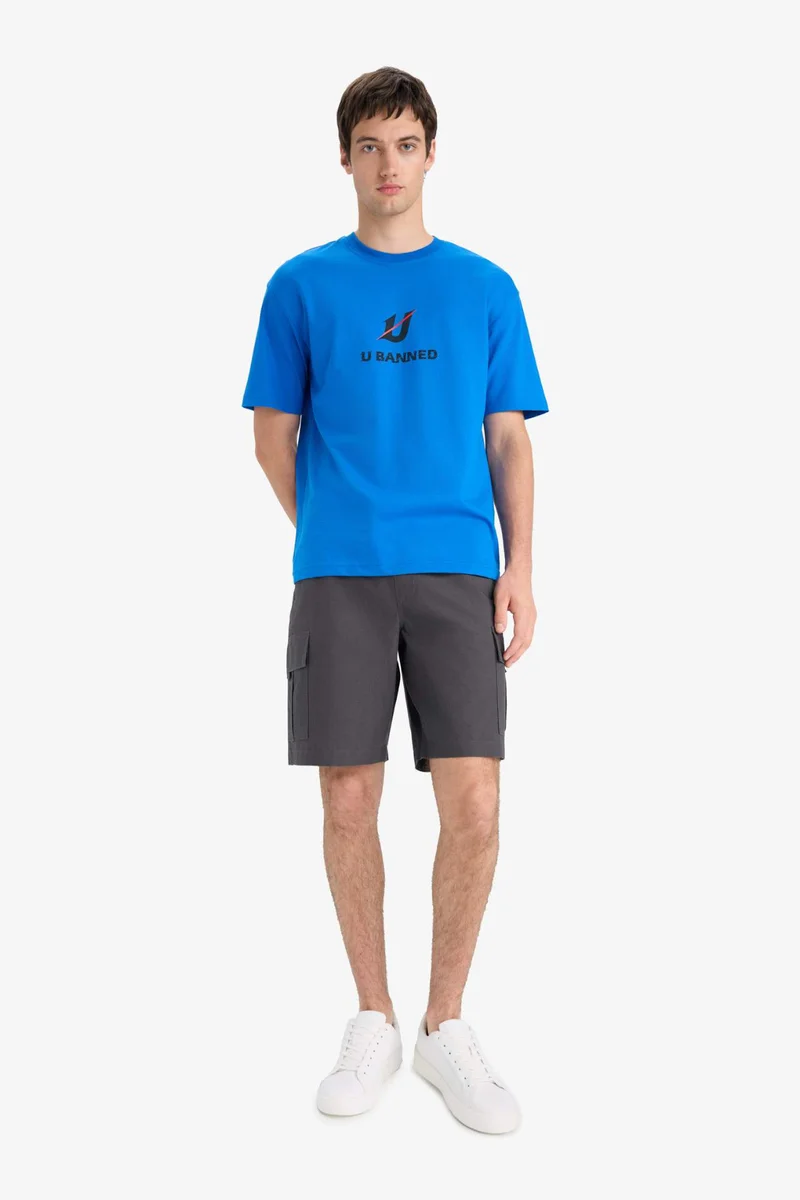 ديفاكتو Cotton Boxy Fit Crew Neck Printed T-Shirt