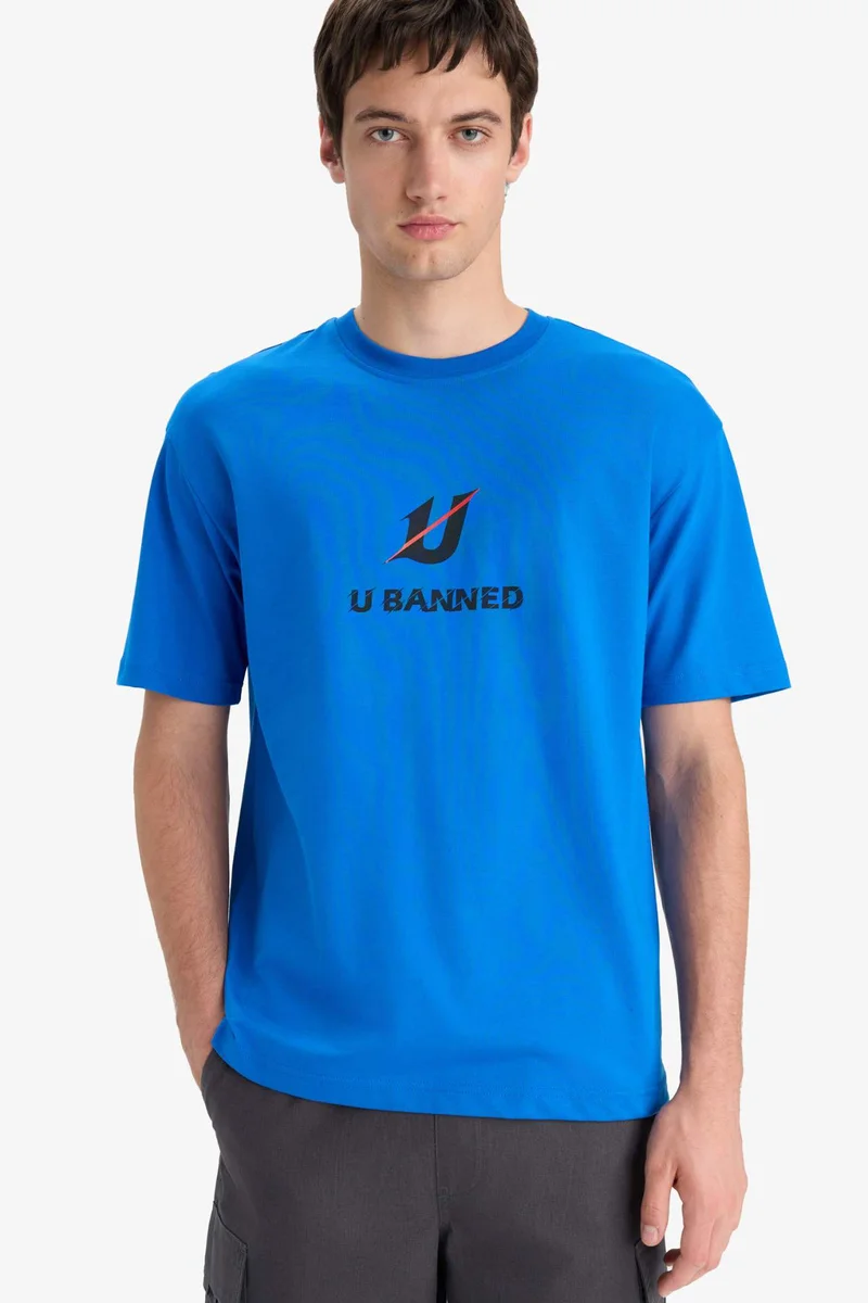 ديفاكتو Cotton Boxy Fit Crew Neck Printed T-Shirt
