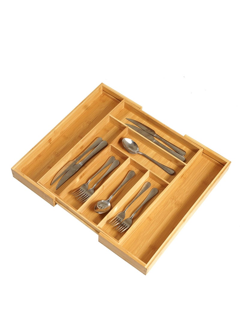 XiuWoo Bamboo Expandable Drawer Organizer, Silverware Utensil Holder and Closet Cutlery Tray for Kitchen, Home  - Image 2