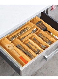 XiuWoo Bamboo Expandable Drawer Organizer, Silverware Utensil Holder and Closet Cutlery Tray for Kitchen, Home  - Image 1