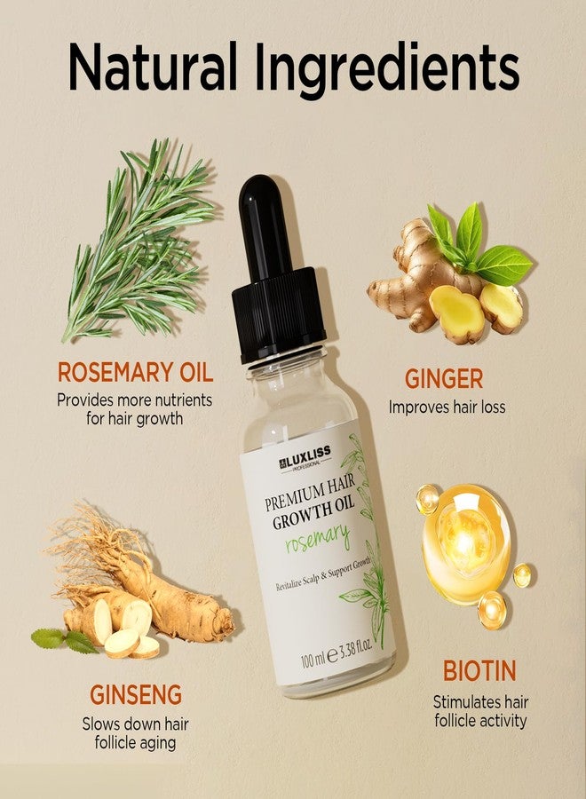 LUXLISS Rosemary Hair Oil, Essential Oil + Essence Technology, Promotes Hair Growth, Reduces Hair Loss - Rich in Biotin and Various Herbal Ingredients - 3.38 fl oz - Image 2