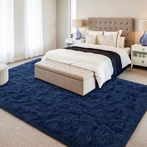 Hutha 4x6 Large Area Rugs for Living Room, Super Soft Fluffy Modern Bedroom Rug, Navy Blue Indoor Shag Fuzzy Carpets for Girls Kids Nursery Room Home Decor - Image 2