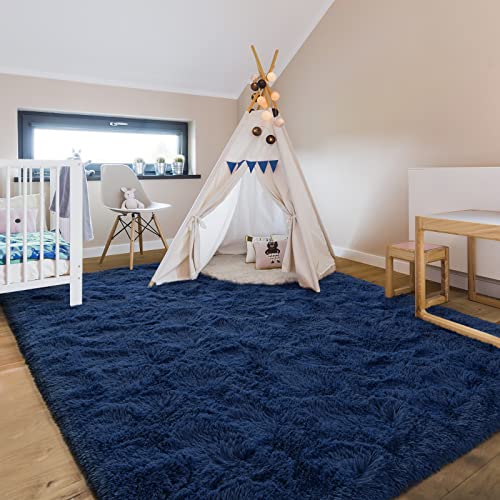 Hutha 4x6 Large Area Rugs for Living Room, Super Soft Fluffy Modern Bedroom Rug, Navy Blue Indoor Shag Fuzzy Carpets for Girls Kids Nursery Room Home Decor - Image 3