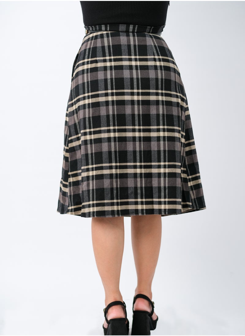 ONLY - Women’s Pleated Checked Bottom Knit Dress in Chocolate Check - Image 1