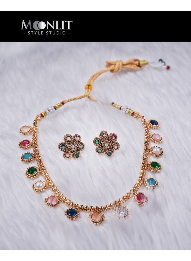 Multi-Color Stone Necklace Set