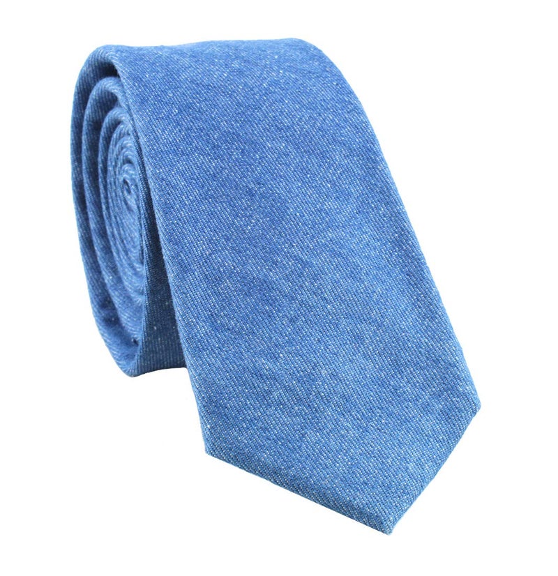 LEVAO Men's Cotton Skinny Necktie Solid Color Tie 210591 Light Blue - Image 1