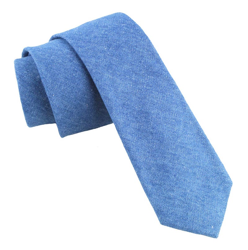 LEVAO Men's Cotton Skinny Necktie Solid Color Tie 210591 Light Blue - Image 3
