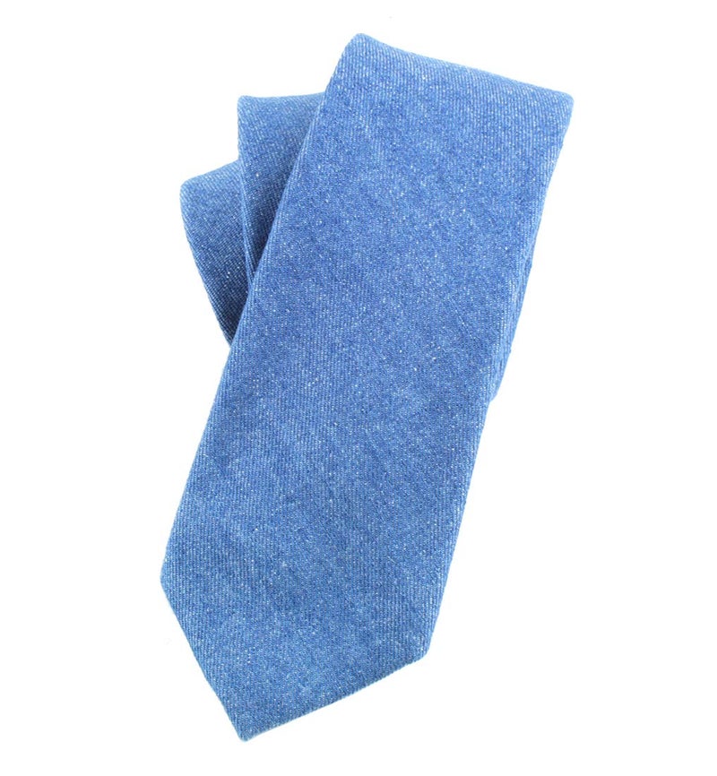 LEVAO Men's Cotton Skinny Necktie Solid Color Tie 210591 Light Blue - Image 4