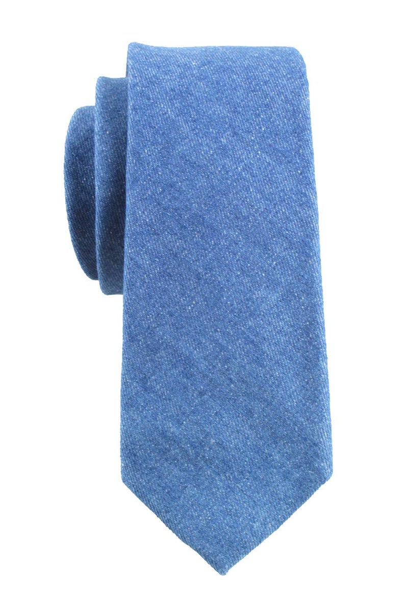 LEVAO Men's Cotton Skinny Necktie Solid Color Tie 210591 Light Blue - Image 2