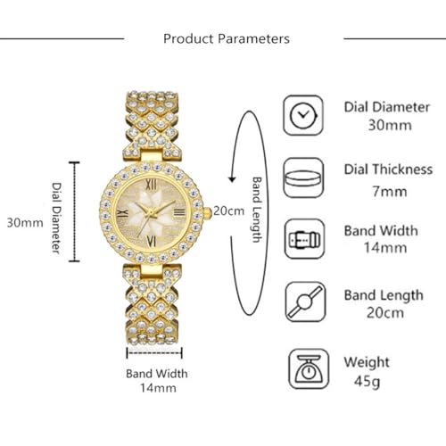 CdyBox Women Luxury Watches Steel Band with Diamonds Bracelets Watches Set Quartz Wristwatch Wholesale (Gold) - Image 5