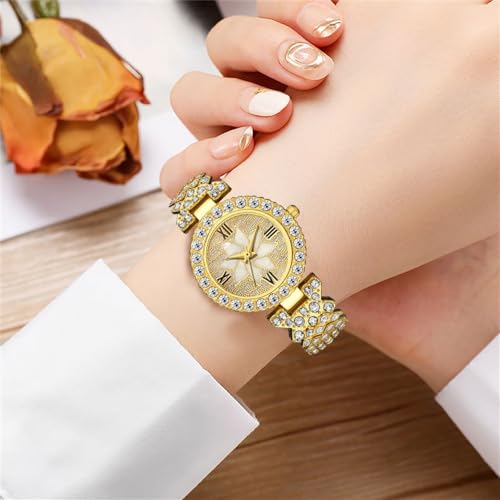 CdyBox Women Luxury Watches Steel Band with Diamonds Bracelets Watches Set Quartz Wristwatch Wholesale (Gold) - Image 2