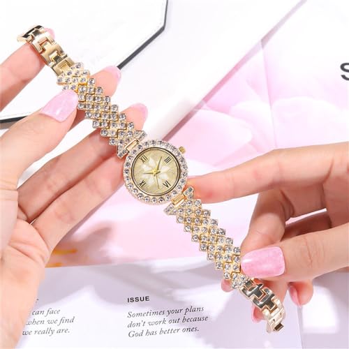 CdyBox Women Luxury Watches Steel Band with Diamonds Bracelets Watches Set Quartz Wristwatch Wholesale (Gold) - Image 3