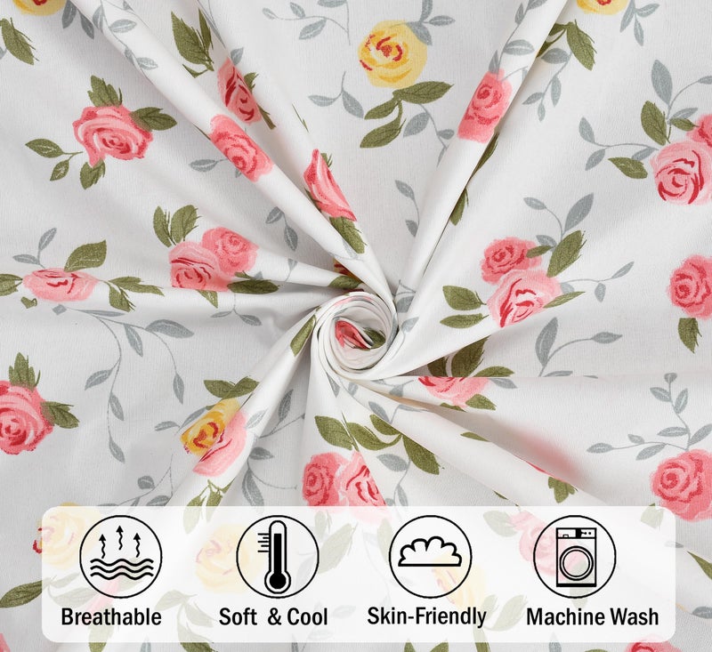FRESH FROM LOOM King Size Microfiber Bedsheet Set - Floral Print, 240 TC, Anti Fade, Includes 2 Pillow Covers (Size- 90 x 95 Inch | Redrose-White) - Image 3