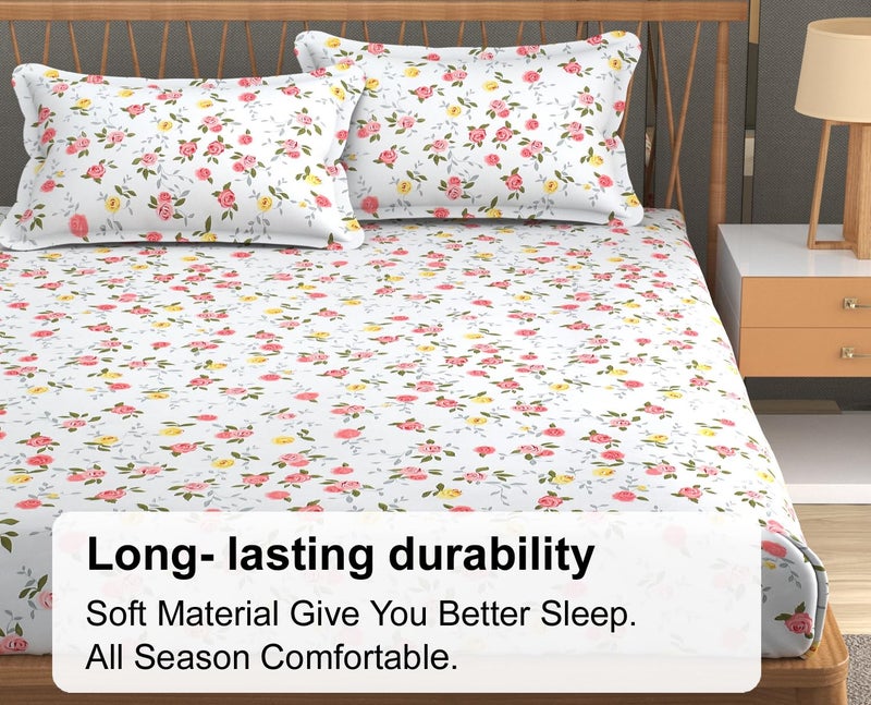 FRESH FROM LOOM King Size Microfiber Bedsheet Set - Floral Print, 240 TC, Anti Fade, Includes 2 Pillow Covers (Size- 90 x 95 Inch | Redrose-White) - Image 2