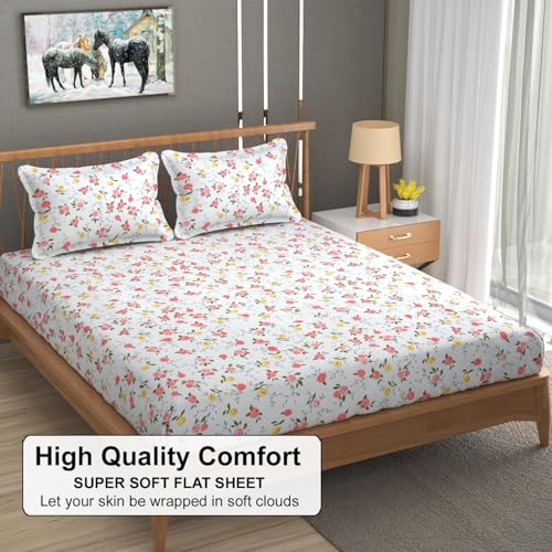 FRESH FROM LOOM King Size Microfiber Bedsheet Set - Floral Print, 240 TC, Anti Fade, Includes 2 Pillow Covers (Size- 90 x 95 Inch | Redrose-White) - Image 5