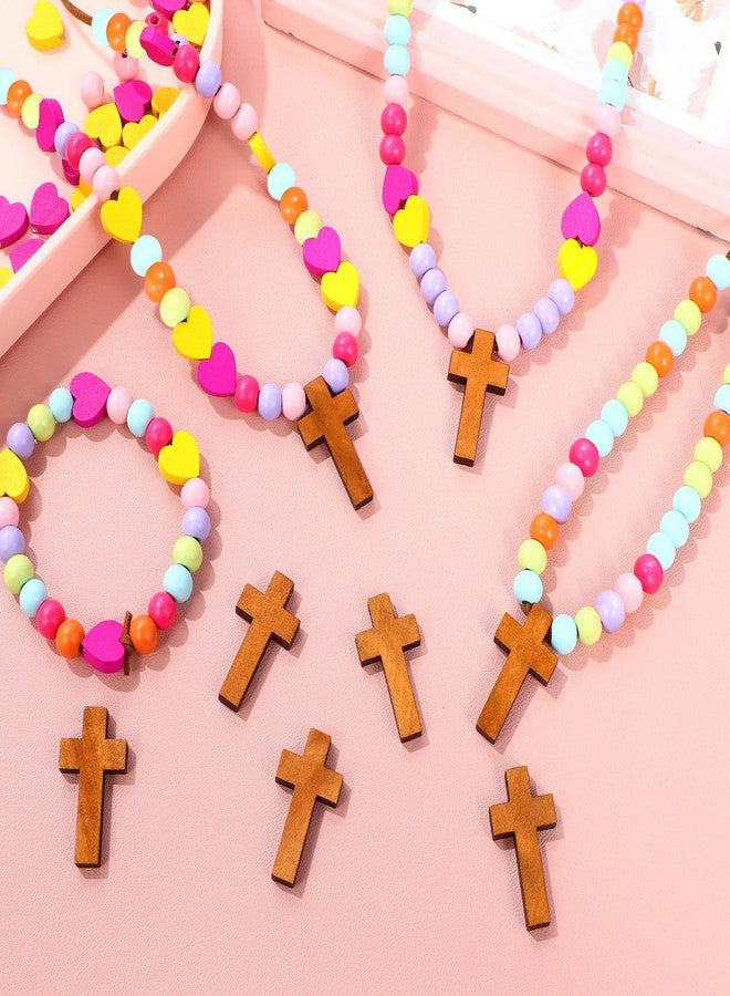 Kigeli 24 Sets Valentine's Day Cross Necklace Crafts for Kids, Valentine Wooden Necklace Craft Christian Making Kit for Kids Cross on Cord Religious Love Decor Sunday School Classroom Funny Activities - Image 4