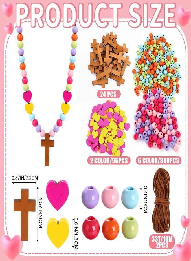 Kigeli 24 Sets Valentine's Day Cross Necklace Crafts for Kids, Valentine Wooden Necklace Craft Christian Making Kit for Kids Cross on Cord Religious Love Decor Sunday School Classroom Funny Activities - Image 2