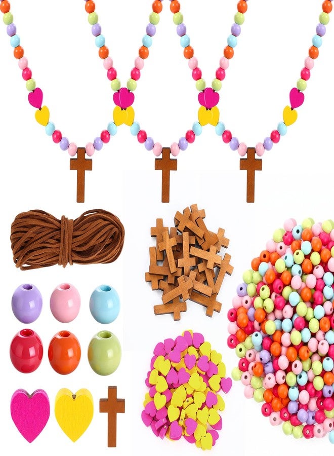 Kigeli 24 Sets Valentine's Day Cross Necklace Crafts for Kids, Valentine Wooden Necklace Craft Christian Making Kit for Kids Cross on Cord Religious Love Decor Sunday School Classroom Funny Activities - Image 1