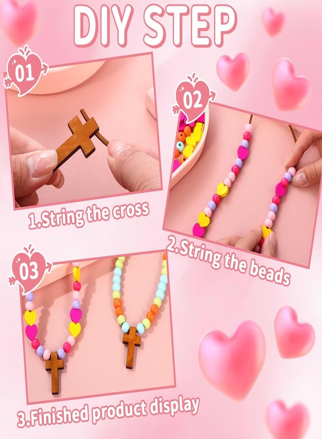Kigeli 24 Sets Valentine's Day Cross Necklace Crafts for Kids, Valentine Wooden Necklace Craft Christian Making Kit for Kids Cross on Cord Religious Love Decor Sunday School Classroom Funny Activities - Image 3