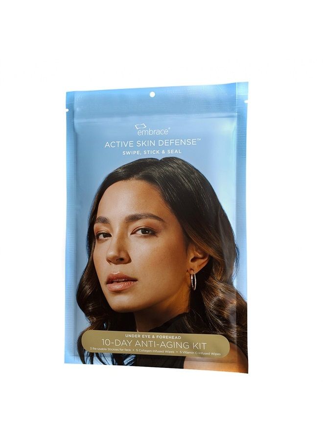 Embrace Active Skin Defense | 10-Day Anti-Aging Kit | Re-Usable Silicone Stickies & Infused Wipes (5 Collagen & 5 Vitamin C) | Anti-Wrinkle, Puffiness, Fine Lines - Image 1