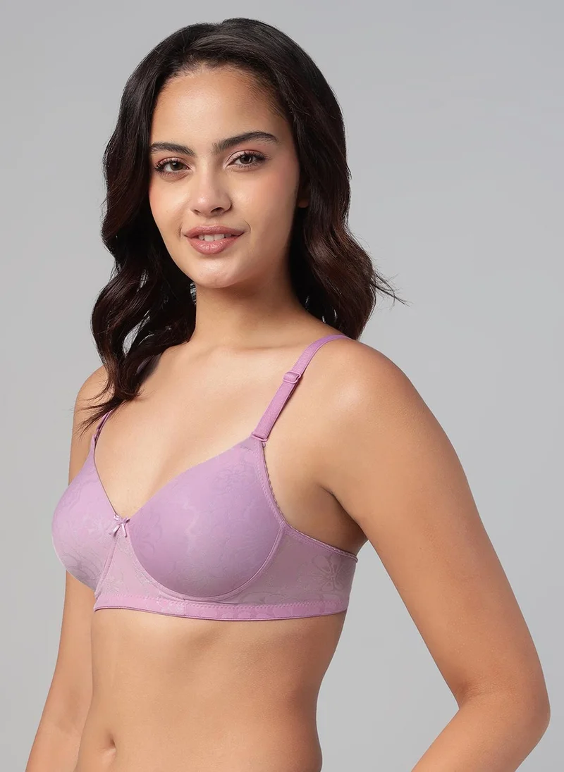 Clovia Clovia Padded Non-Wired Full Coverage Self-Patterned Multiway T-shirt Bra in Lilac