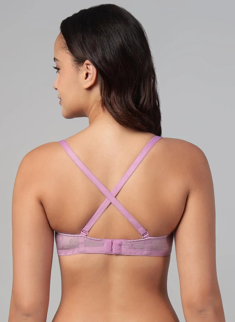 Clovia Clovia Padded Non-Wired Full Coverage Self-Patterned Multiway T-shirt Bra in Lilac