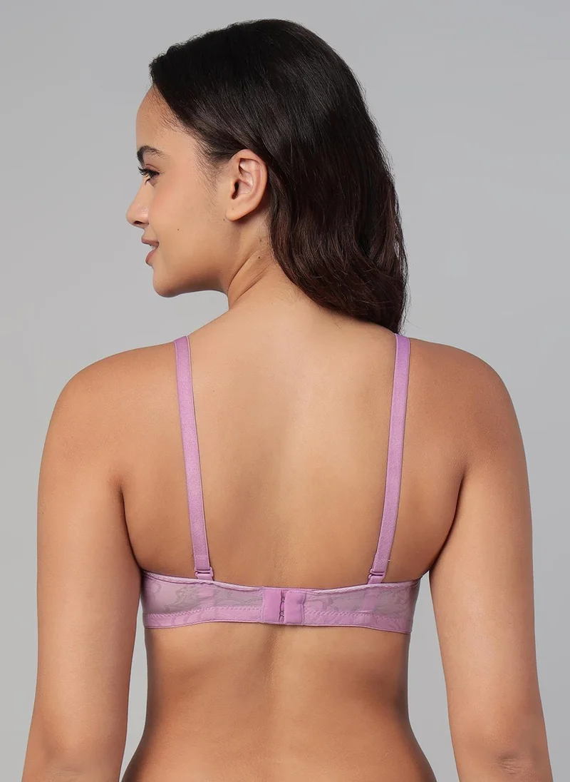 Clovia Clovia Padded Non-Wired Full Coverage Self-Patterned Multiway T-shirt Bra in Lilac