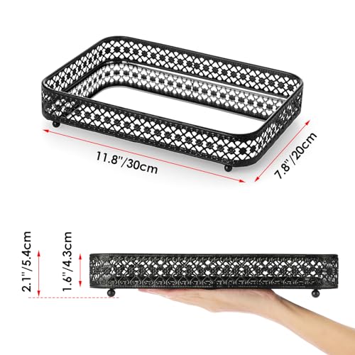 ELLDOO Black Perfume Makeup Vanity Tray HollowCarved Jewelry Storage Glass Metal Trinket Organizer for Dresser Bathroom Countertop Medium Size - Image 3