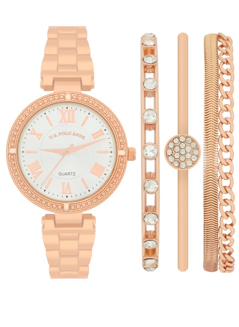 U.S. Polo Assn. Women's Quartz Analog rose gold plated watch and bracelet set  - Image 1