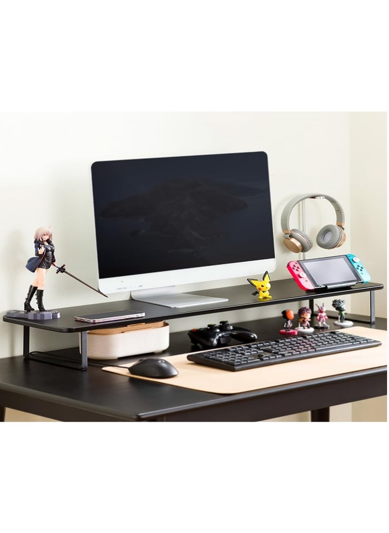 Rubik - Monitor Riser Stand, Desk Organizer Ergonomic Elevated Rack for Laptop Computer, Home and Office Use (Black, 100x26x12cm) - Image 1