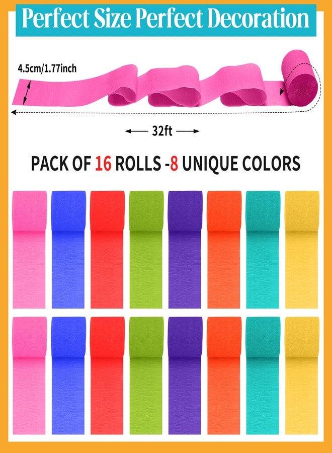 Watersay 16 Rolls Rainbow Crepe Paper Streamers 528 ft Colorful Christmas Party Decoration Back to School Classroom Ceiling Decoration Birthday Party Streamers for Birthday Wedding Indoor Decor - Image 4